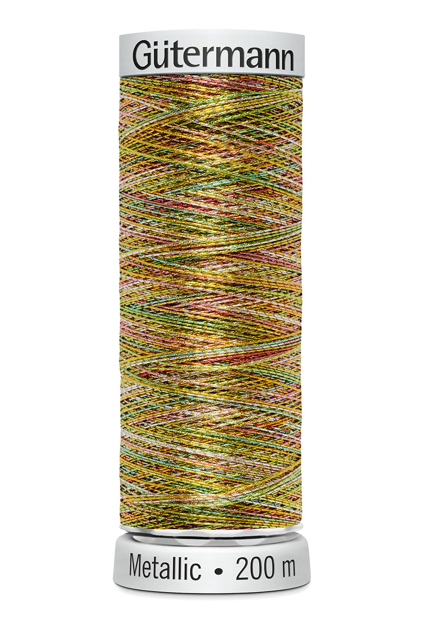 Gütermann SULKY Metallic, 200 m, farve 7020 – Guld/grøn/rød multicolor
