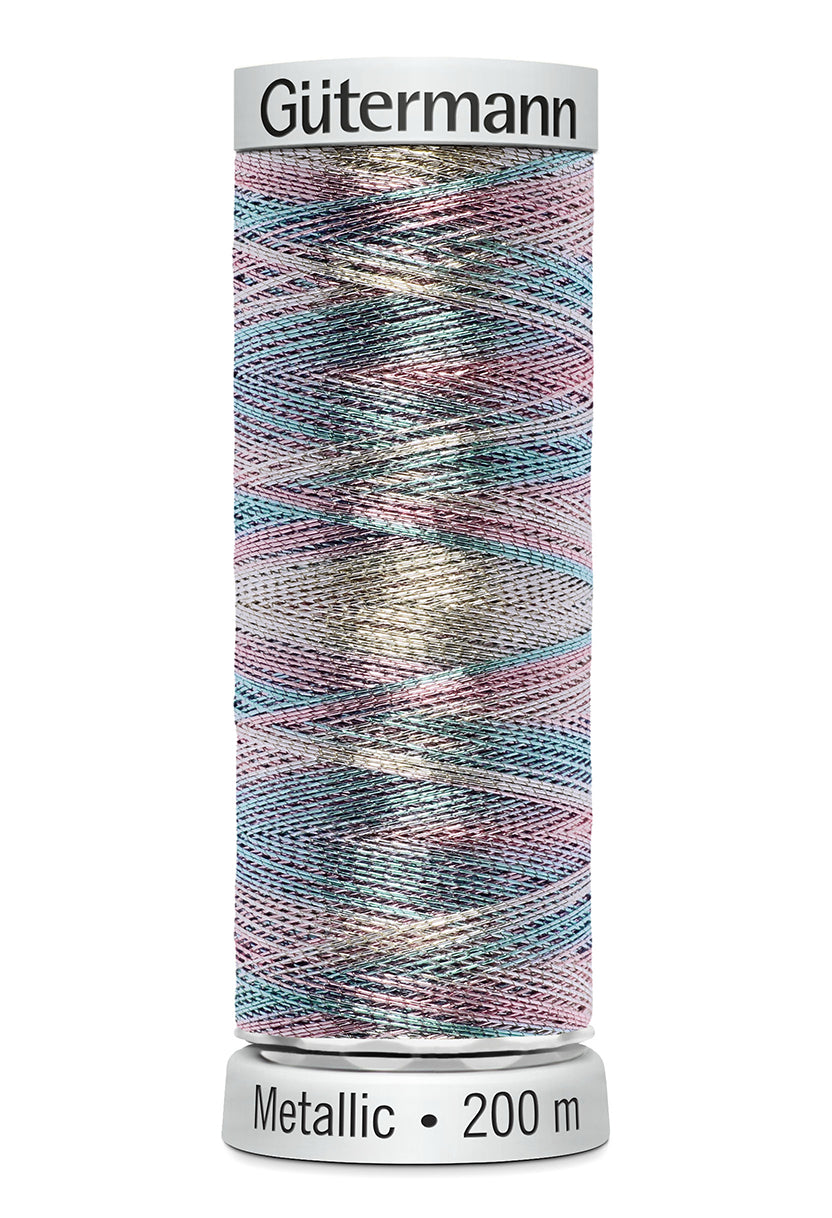 Gütermann SULKY Metallic, 200 m, farve 7026 – Blå/rosa/sølv multicolor