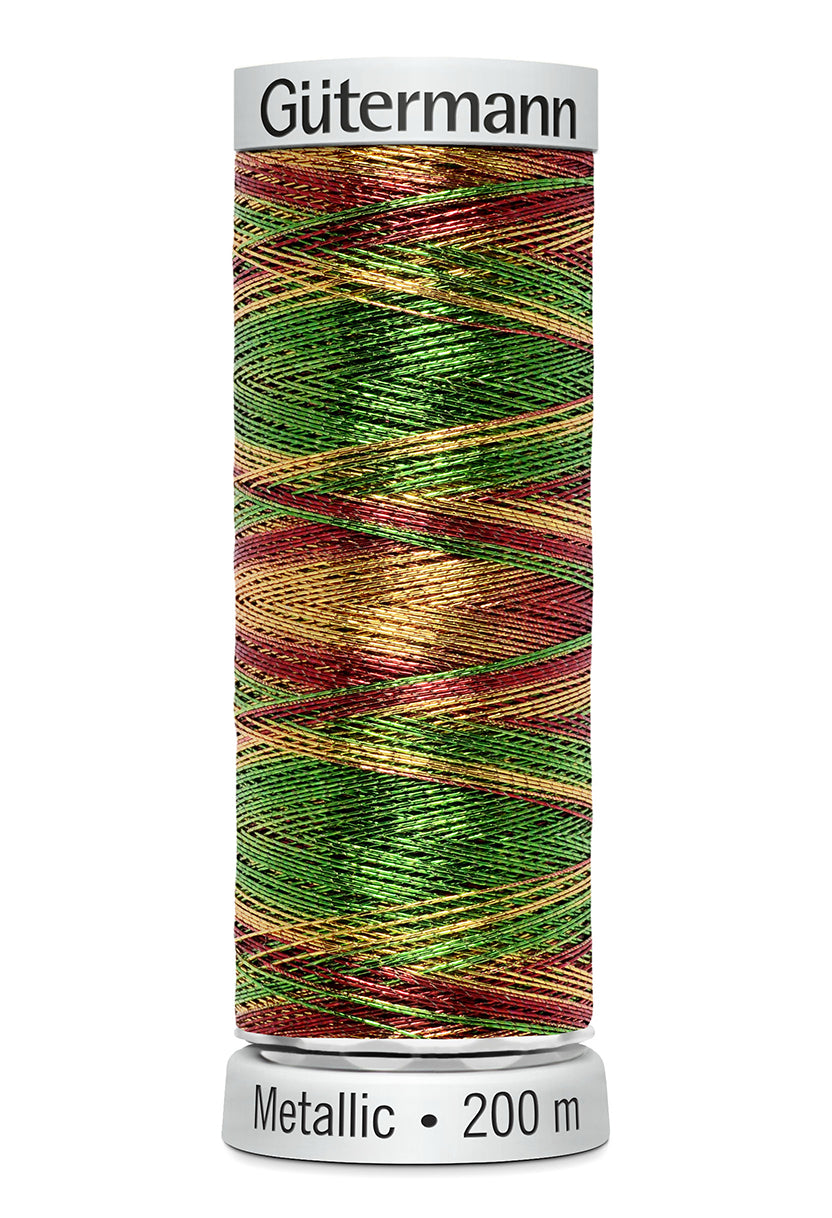 Gütermann SULKY Metallic, 200 m, farve 7027 – Gul/grøn/rød multicolor