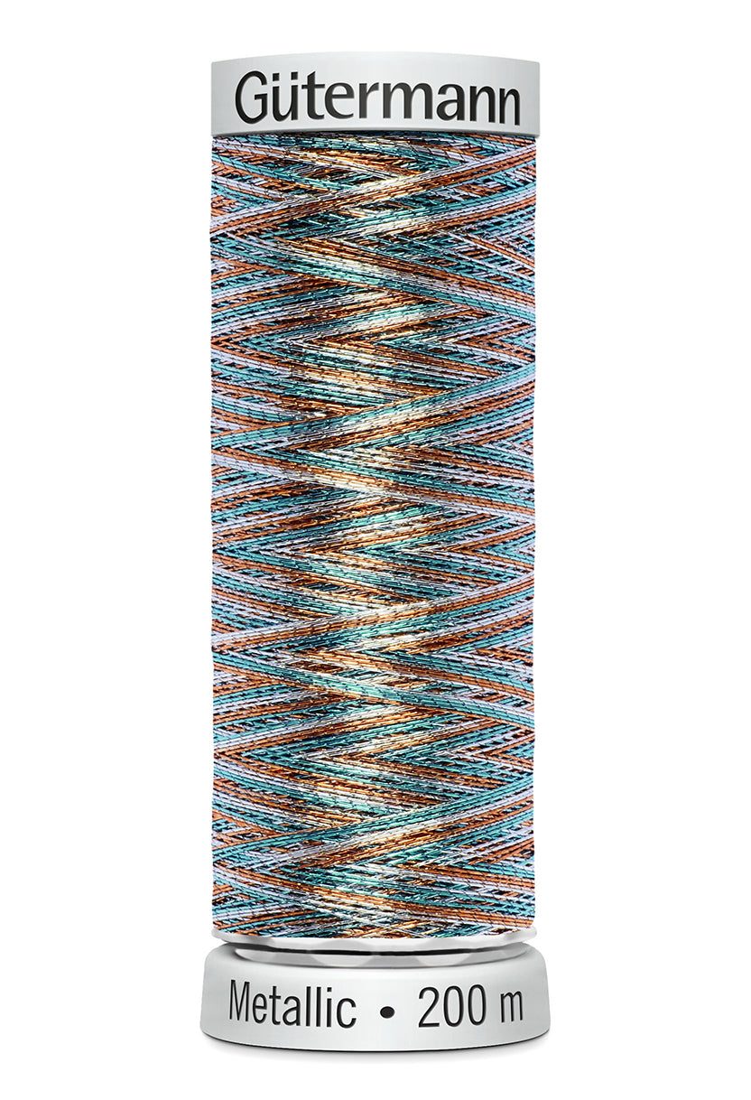 Gütermann SULKY Metallic, 200 m, farve 7028 – Blå/brun/sølv multicolor