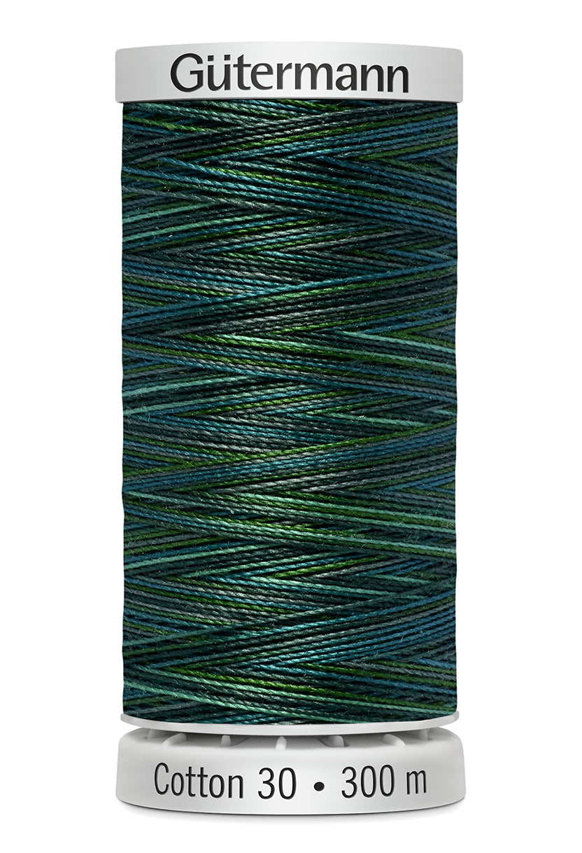 Gütermann SULKY Cotton 30, 300 m, farve 4021 – Mørk turkis/grøn multicolor
