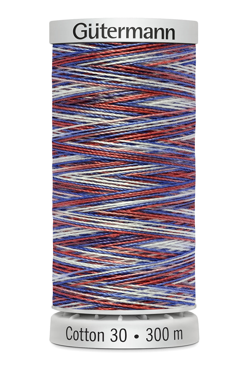 Gütermann SULKY Cotton 30, 300 m, farve 4105 – Blå/rød/hvid multicolor