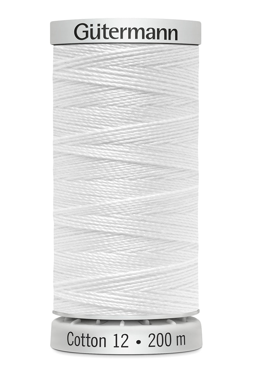 Gütermann SULKY Cotton 12, 200 m, farve 1001 – Klar hvid