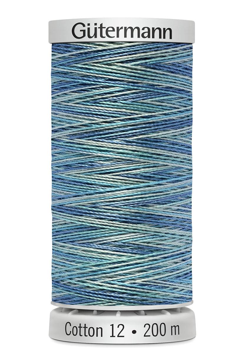 Gütermann SULKY Cotton 12, 200 m, farve 4014 – Blå/turkis multicolor