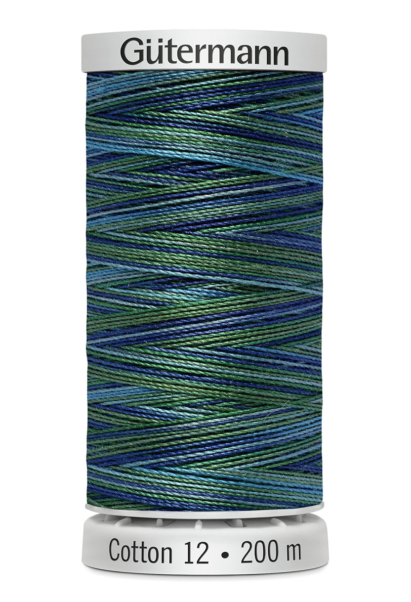 Gütermann SULKY Cotton 12, 200 m, farve 4016 – Blå/grøn multicolor