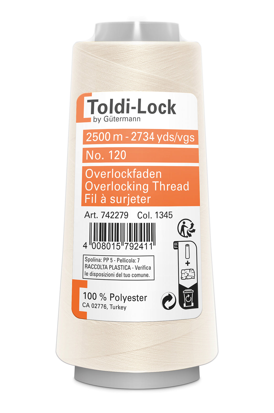 1050 Creme – Gütermann Toldi-Lock overlocktråd 2500 m – i emballage