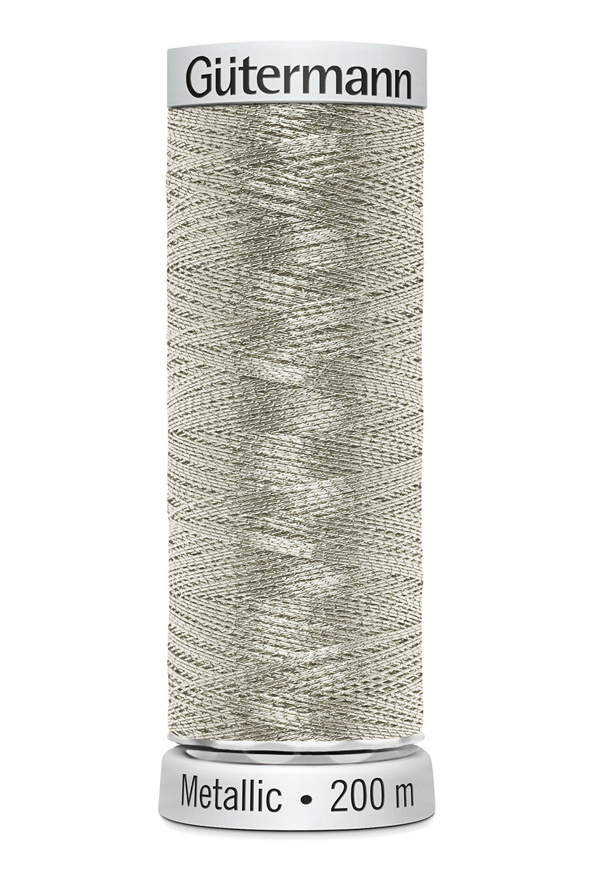 Gütermann SULKY Metallic, 200 m, farve 7001 – Lys sølv