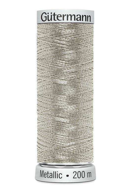 Gütermann SULKY Metallic, 200 m, farve 7001 – Lys sølv