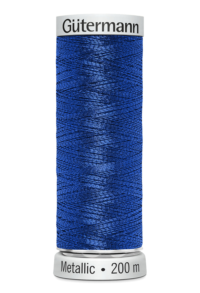 Gütermann SULKY Metallic, 200 m, farve 7016 – Kornblomstblå