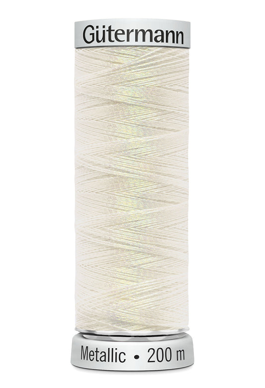 Gütermann SULKY Metallic, 200 m, farve 7021 – Hvid