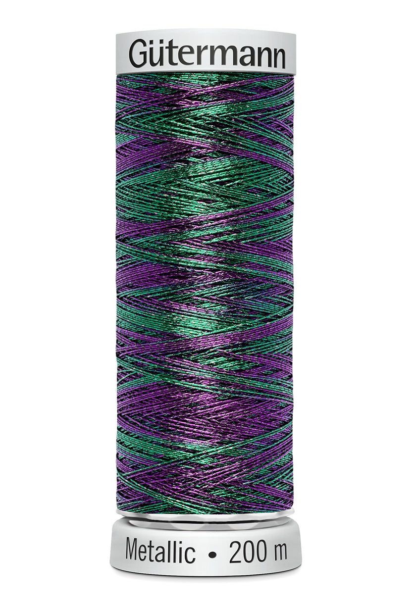 Gütermann SULKY Metallic, 200 m, farve 7022 – Lilla/grøn multicolor