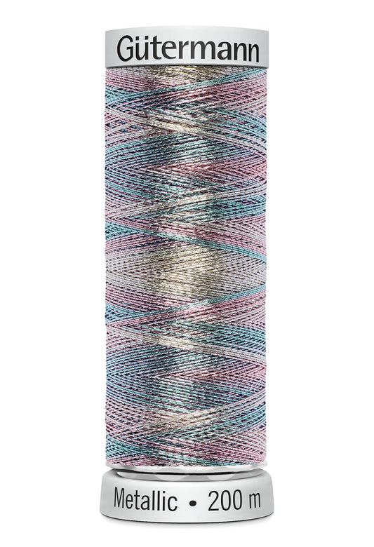 Gütermann SULKY Metallic, 200 m, farve 7026 – Blå/rosa/sølv multicolor