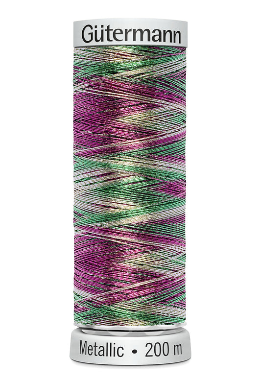 Gütermann SULKY Metallic, 200 m, farve 7029 – Lilla/grøn/sølv multicolor