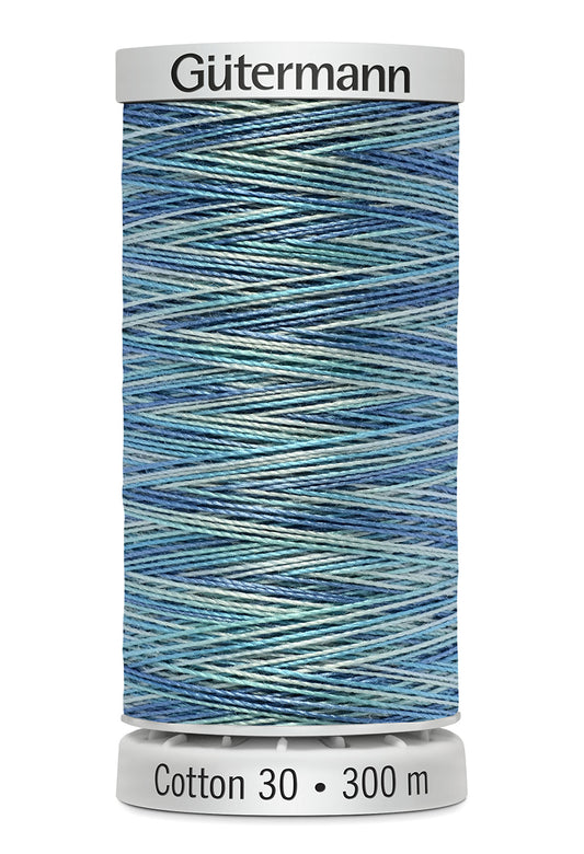 Gütermann SULKY Cotton 30, 300 m, farve 4014 – Blå/turkis multicolor