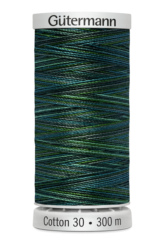 Gütermann SULKY Cotton 30, 300 m, farve 4021 – Mørk turkis/grøn multicolor