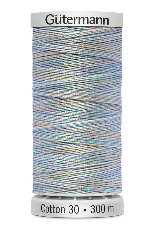 Gütermann SULKY Cotton 30, 300 m, farve 4069 – Lyseblå/beige multicolor