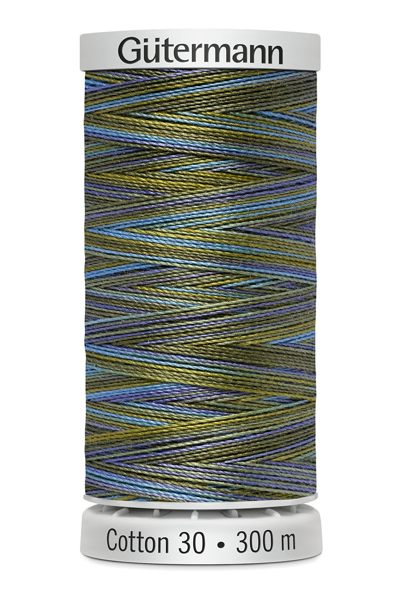 Gütermann SULKY Cotton 30, 300 m, farve 4088 – Blå/oliven multicolor