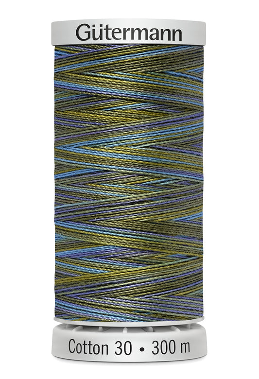 Gütermann SULKY Cotton 30, 300 m, farve 4088 – Blå/oliven multicolor