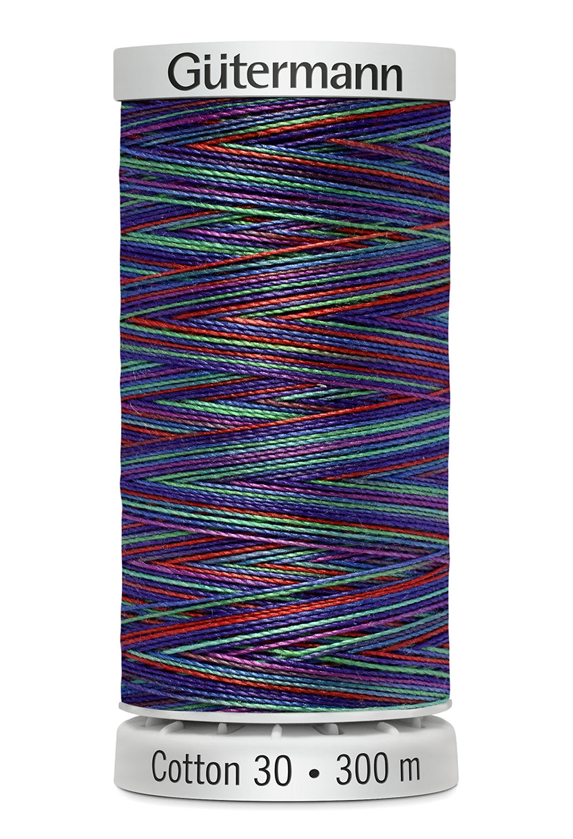 Gütermann SULKY Cotton 30, 300 m, farve 4109 – Blå/pink/turkis multicolor