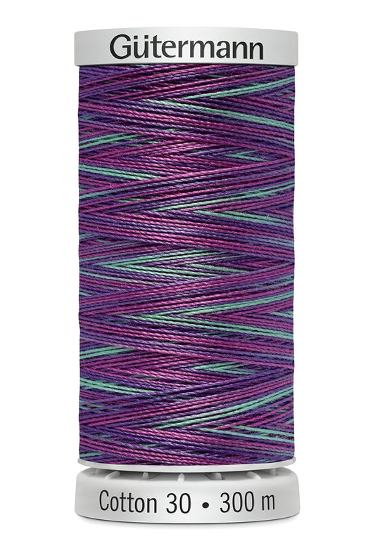 Gütermann SULKY Cotton 30, 300 m, farve 4110 – Lilla/turkis multicolor