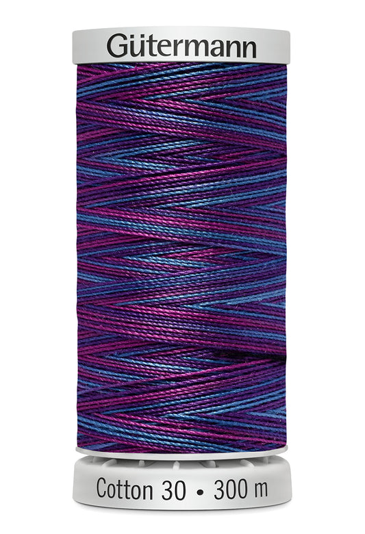 Gütermann SULKY Cotton 30, 300 m, farve 4111 – Mørkeblå/pink multicolor