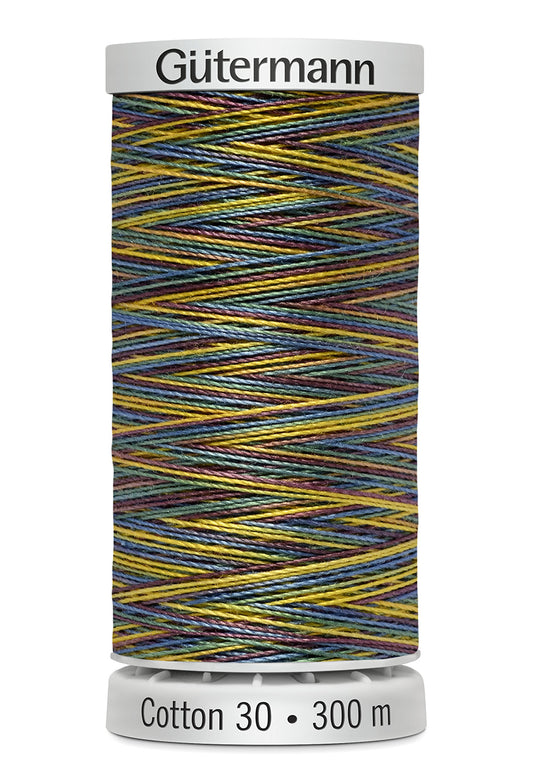 Gütermann SULKY Cotton 30, 300 m, farve 4113 – Blå/gul multicolor