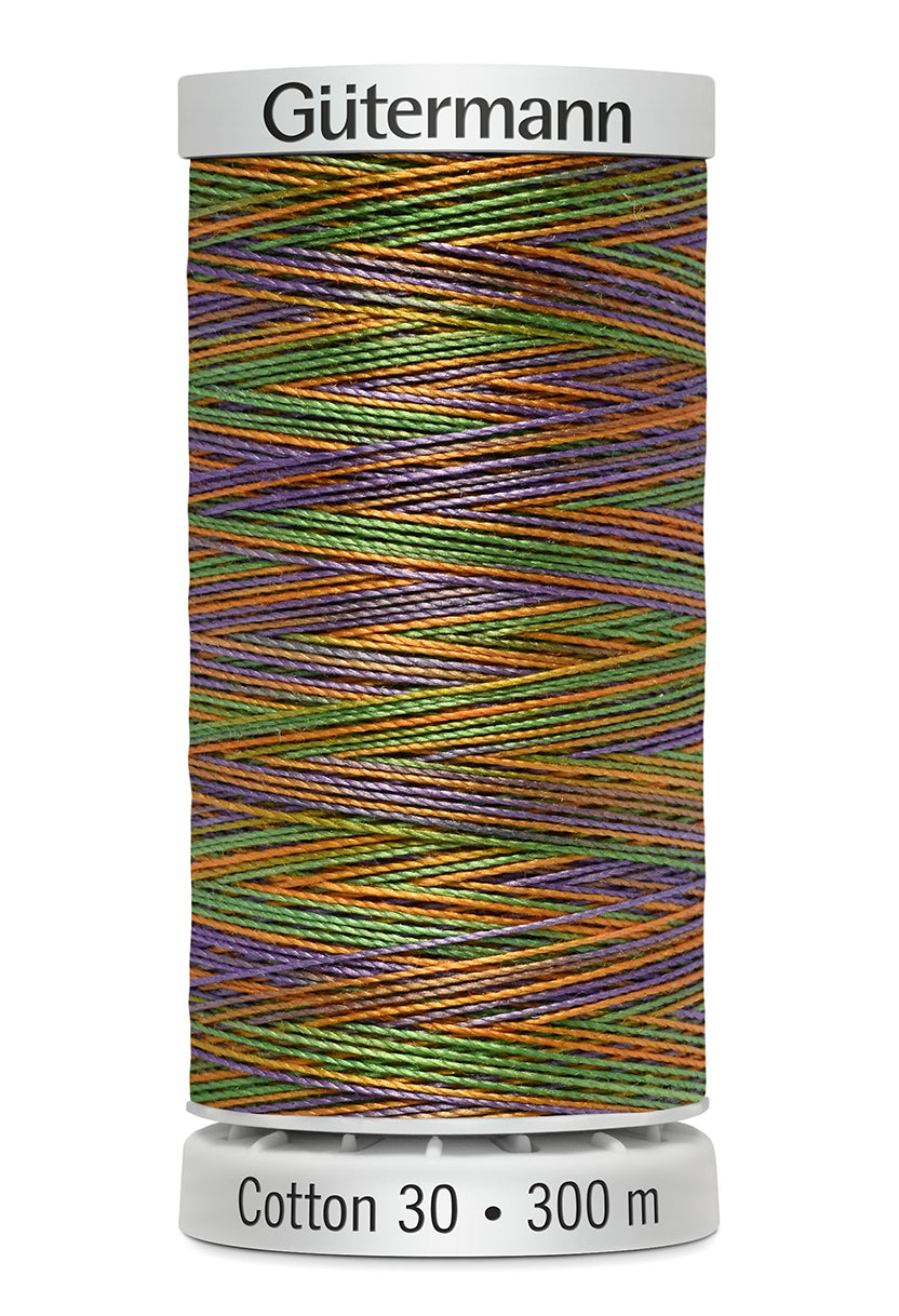 Gütermann SULKY Cotton 30, 300 m, farve 4116 – Grøn/orange/lilla multicolor