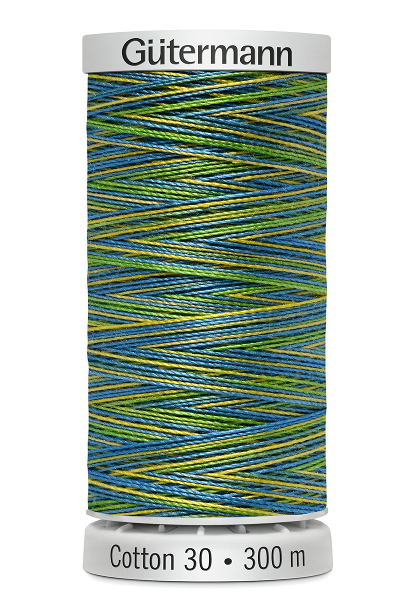 Gütermann SULKY Cotton 30, 300 m, farve 4120 – Blå/limegrøn multicolor