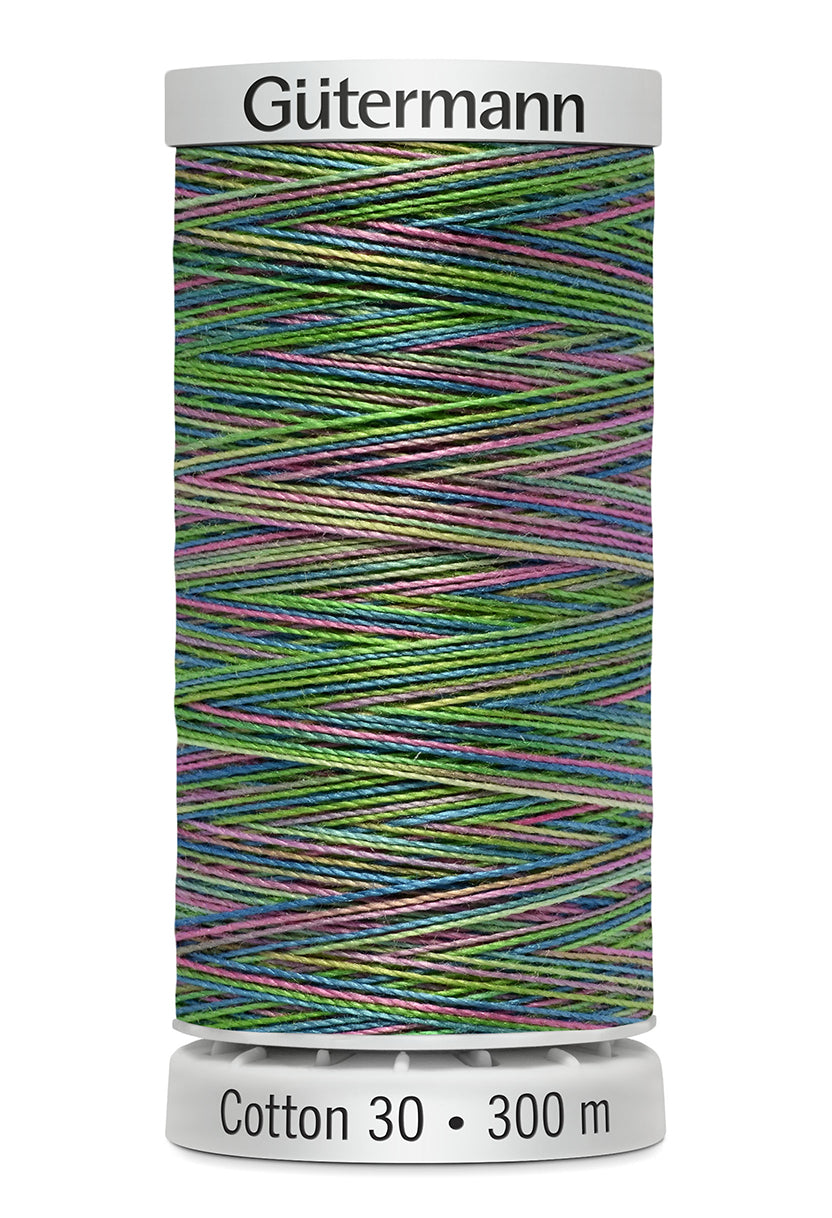 Gütermann SULKY Cotton 30, 300 m, farve 4124 – Grøn/blå/lilla multicolor