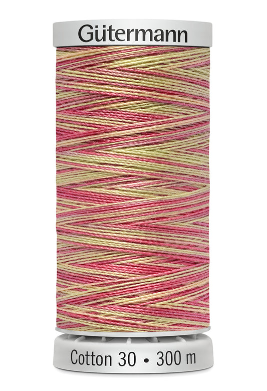 Gütermann SULKY Cotton 30, 300 m, farve 4127 – Rosa/gul multicolor