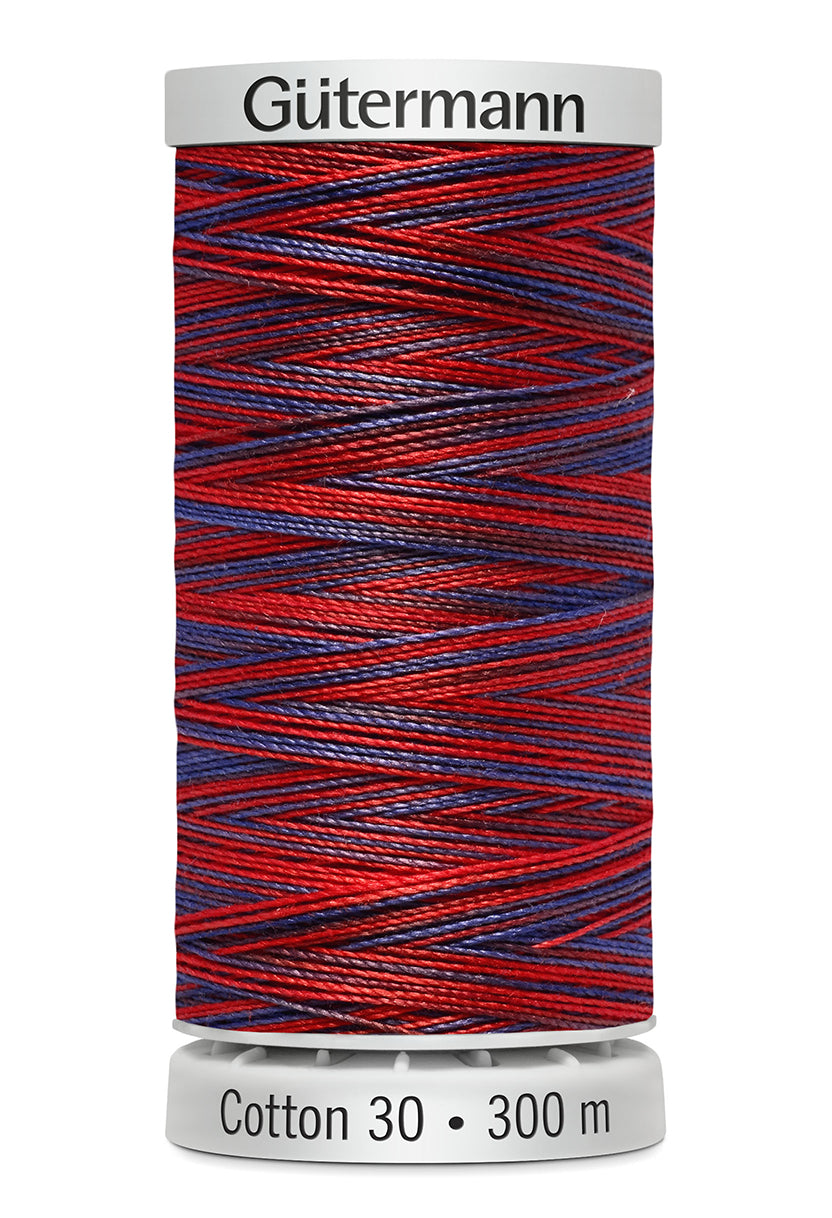 Gütermann SULKY Cotton 30, 300 m, farve 4132 – Rød/blå multicolor