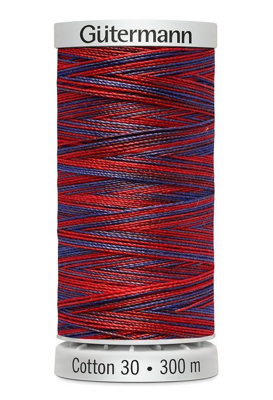 Gütermann SULKY Cotton 30, 300 m, farve 4132 – Rød/blå multicolor