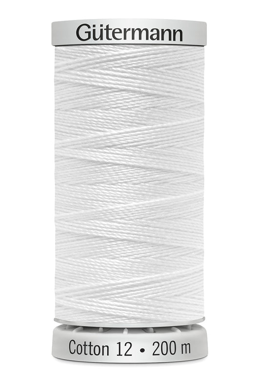 Gütermann SULKY Cotton 12, 200 m, farve 1001 – Klar hvid
