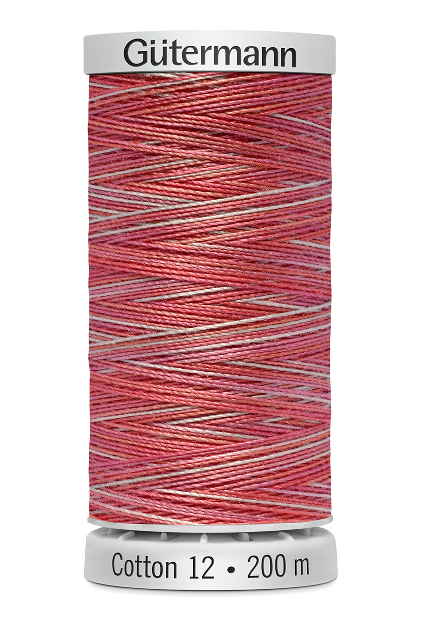 Gütermann SULKY Cotton 12, 200 m, farve 4005 – Rød/lyseblå multicolor