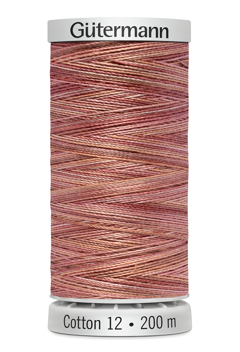 Gütermann SULKY Cotton 12, 200 m, farve 4008 – Støvet rosa multicolor