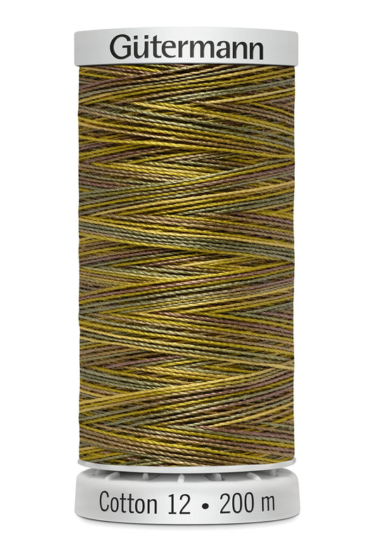 Gütermann SULKY Cotton 12, 200 m, farve 4009 – Olivengrøn multicolor