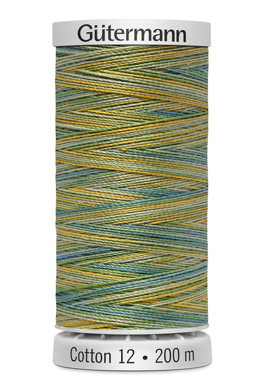 Gütermann SULKY Cotton 12, 200 m, farve 4013 – Grøn/gul/blå multicolor