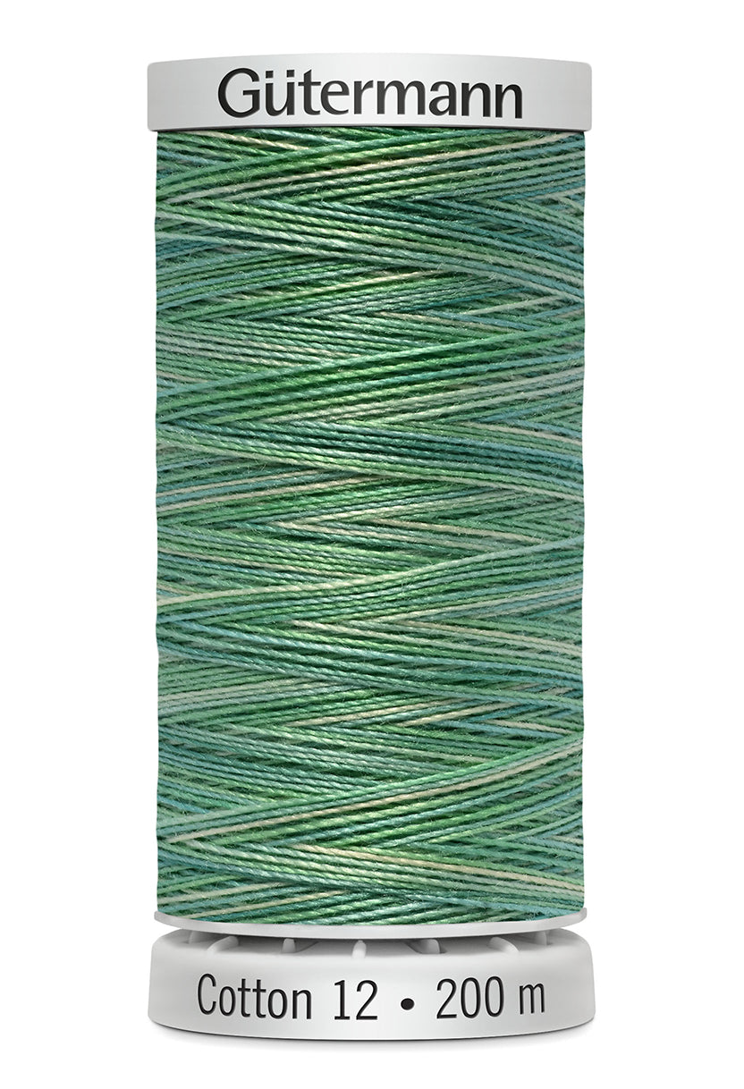 Gütermann SULKY Cotton 12, 200 m, farve 4015 – Grøn/turkis multicolor