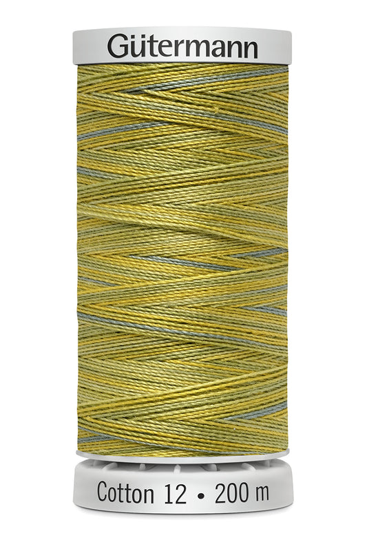 Gütermann SULKY Cotton 12, 200 m, farve 4017 – Gul/oliven multicolor