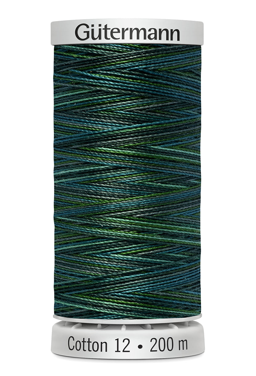 Gütermann SULKY Cotton 12, 200 m, farve 4021 – Mørk turkis/grøn multicolor