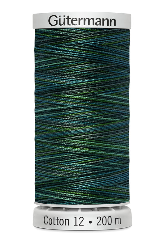 Gütermann SULKY Cotton 12, 200 m, farve 4021 – Mørk turkis/grøn multicolor