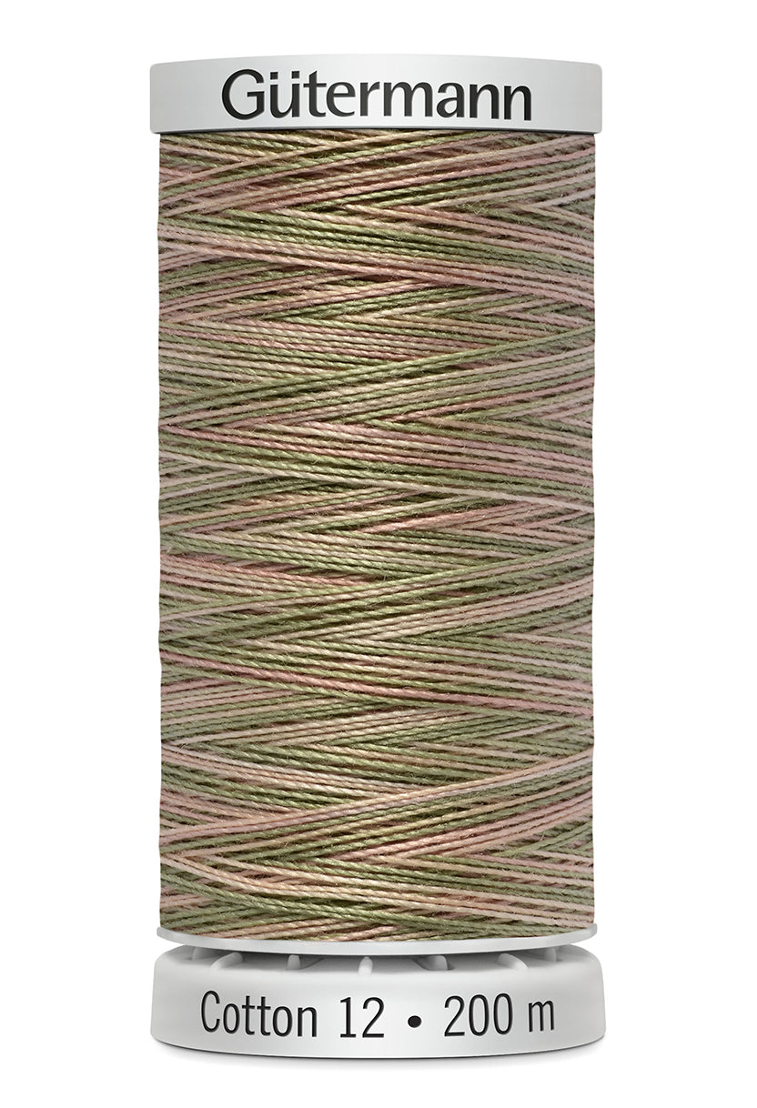 Gütermann SULKY Cotton 12, 200 m, farve 4026 – Beige/grøn multicolor