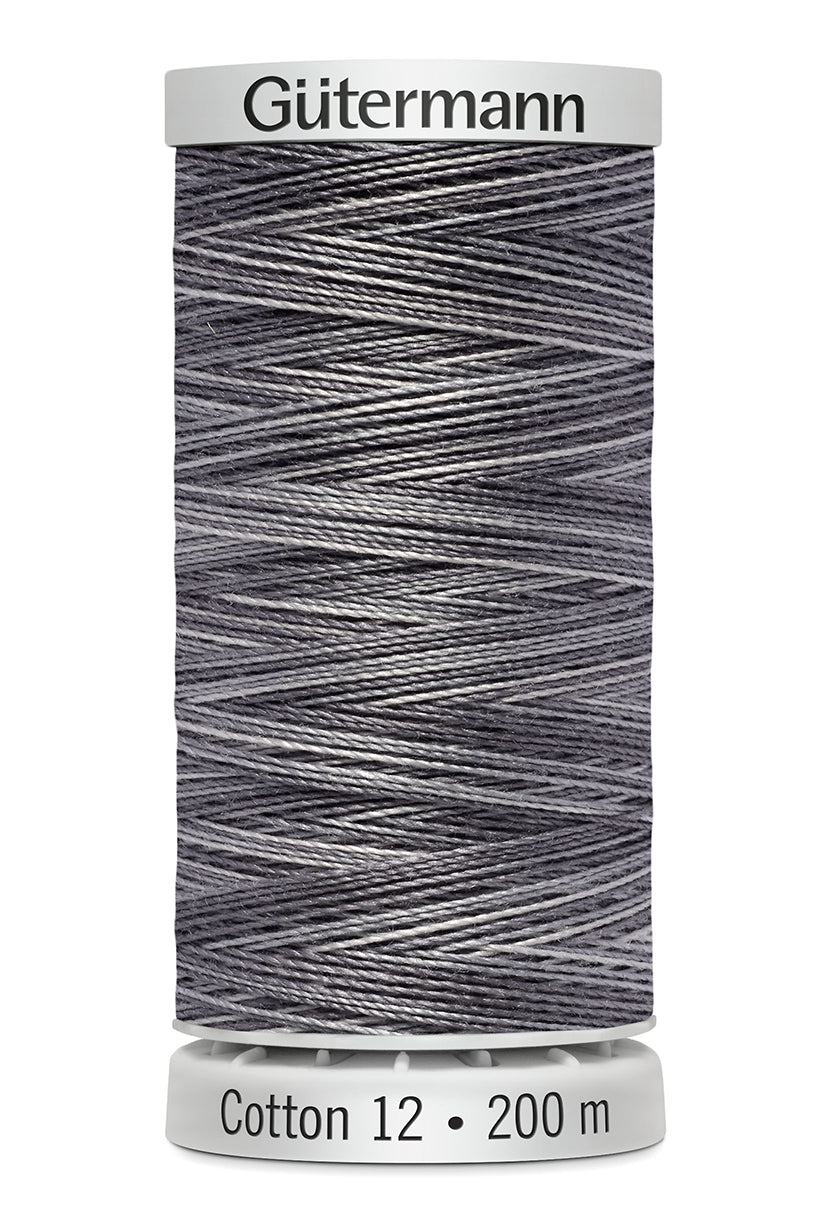 Gütermann SULKY Cotton 12, 200 m, farve 4028 – Sort/grå multicolor