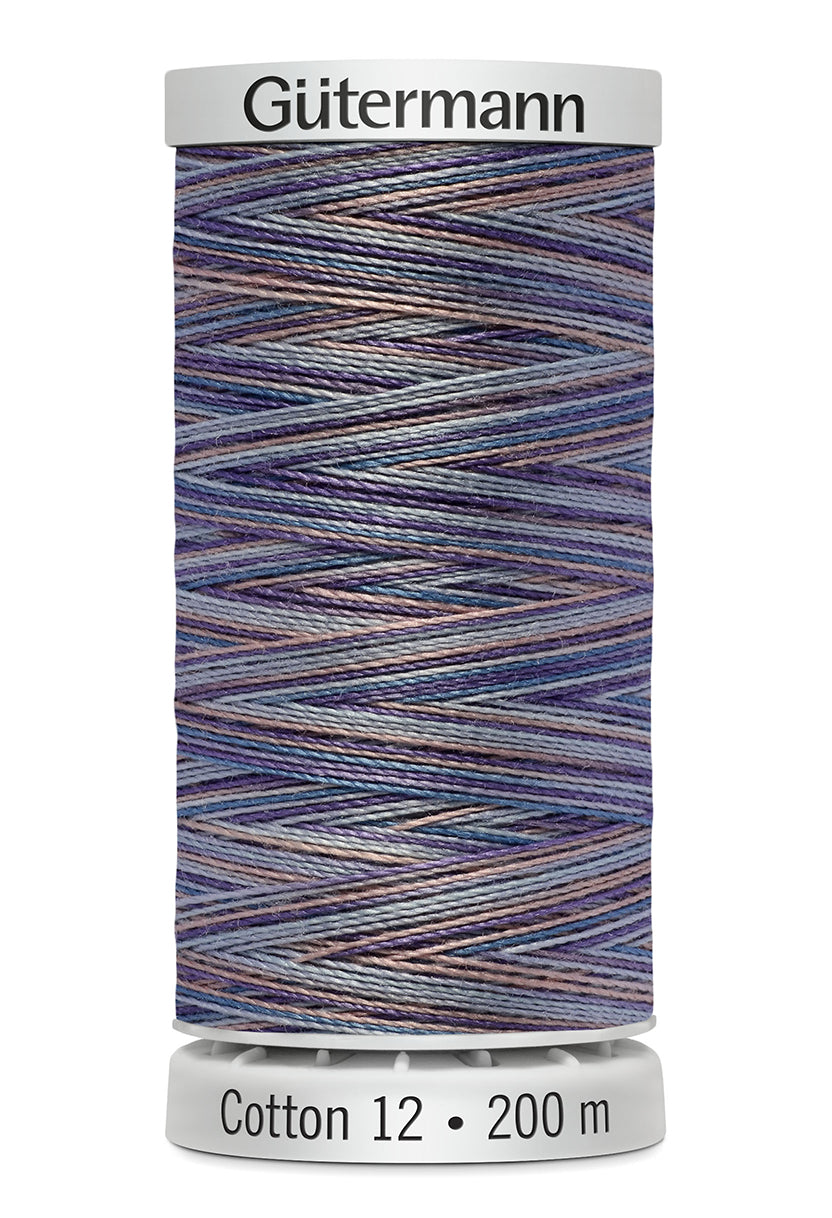 Gütermann SULKY Cotton 12, 200 m, farve 4031 – Blå/lilla/beige multicolor