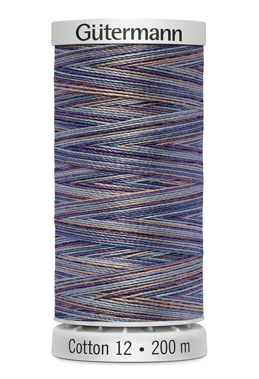 Gütermann SULKY Cotton 12, 200 m, farve 4031 – Blå/lilla/beige multicolor
