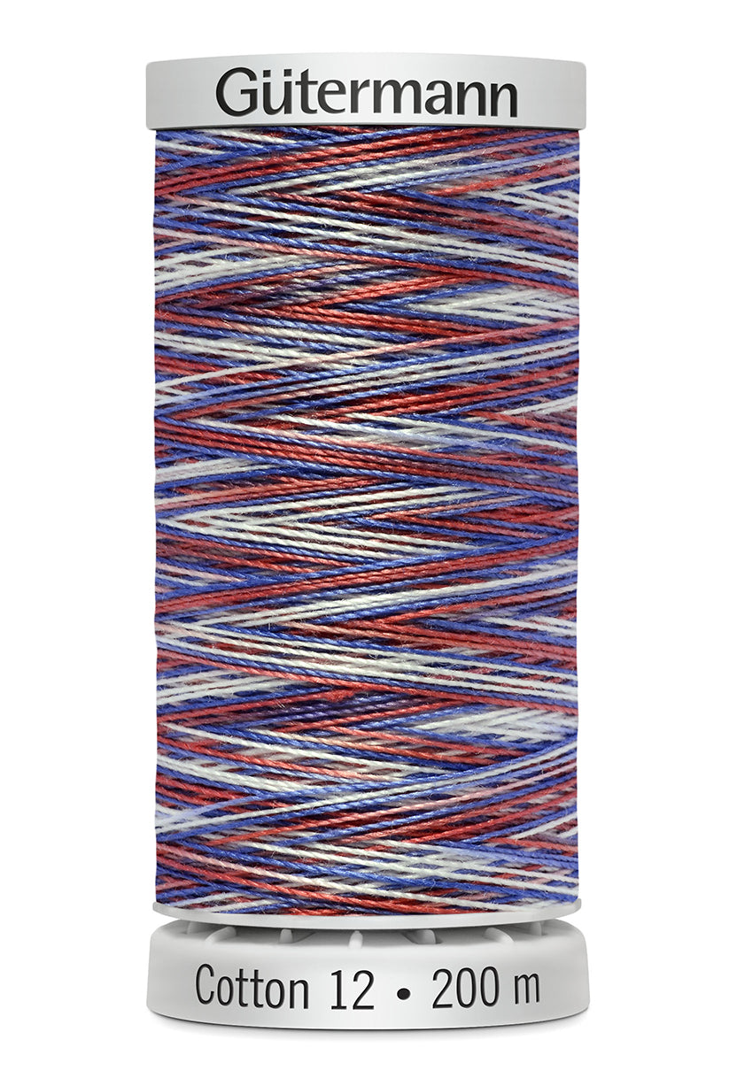 Gütermann SULKY Cotton 12, 200 m, farve 4105 – Blå/rød/hvid multicolor