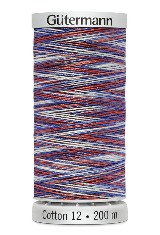 Gütermann SULKY Cotton 12, 200 m, farve 4105 – Blå/rød/hvid multicolor