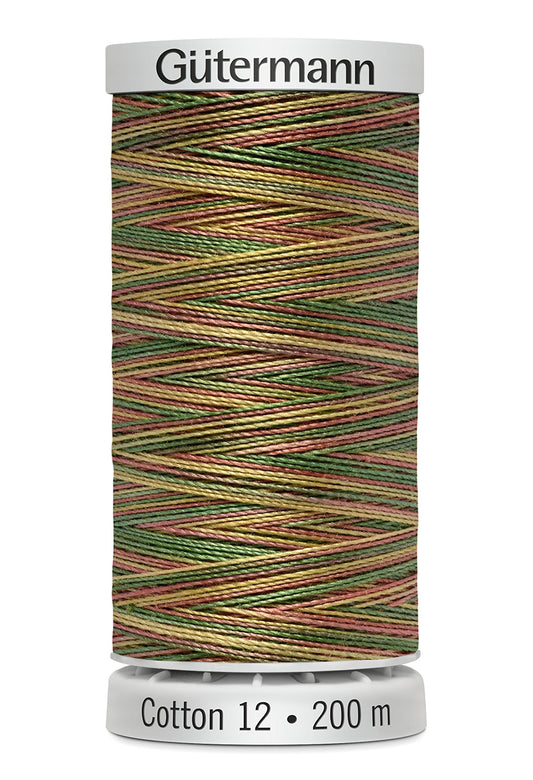 Gütermann SULKY Cotton 12, 200 m, farve 4107 – Grøn/orange/brun multicolor