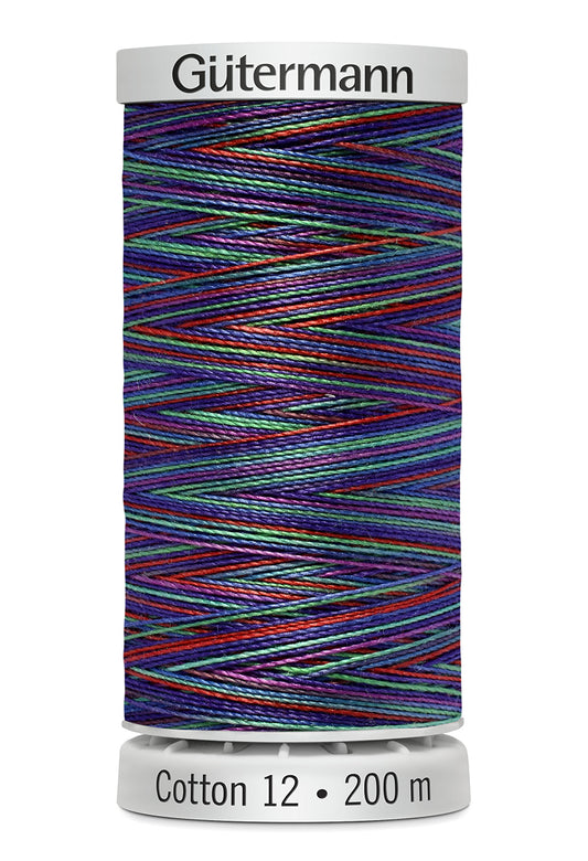 Gütermann SULKY Cotton 12, 200 m, farve 4109 – Blå/pink/turkis multicolor