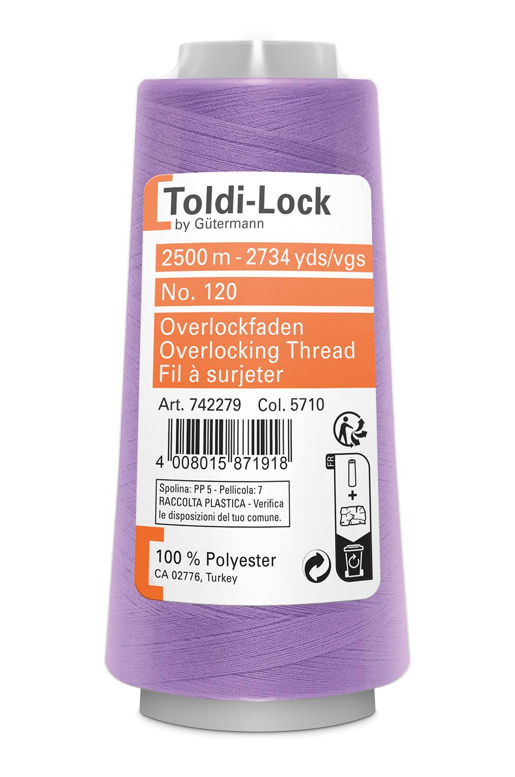 5710 Lys lilla – Gütermann Toldi-Lock overlocktråd 2500 m – i emballage